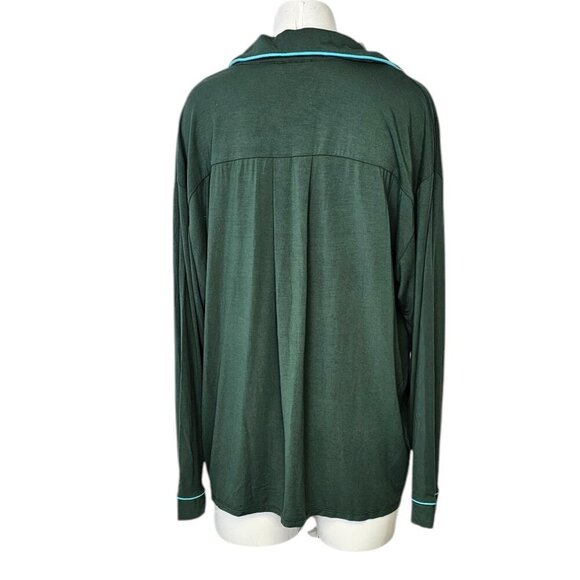 Anthropologie Womens Briar Piped Lounge Sleepwear Long Sleeve Shirt, Green, S - Picture 2 of 8